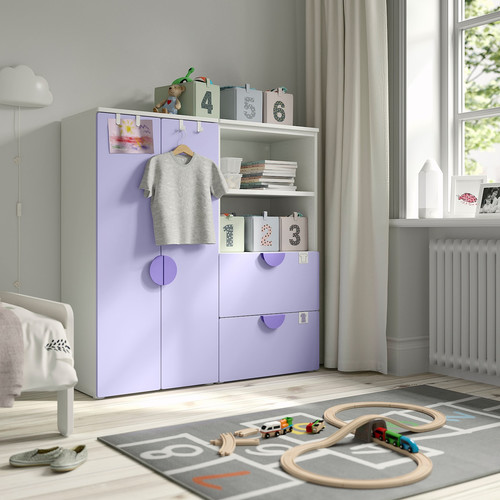 SMÅSTAD / PLATSA Storage combination, white/lilac, 120x42x123 cm