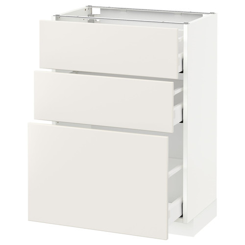 METOD / MAXIMERA Base cabinet with 3 drawers, white, Veddinge white, 60x37 cm