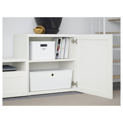 BESTÅ TV storage combination/glass doors, white/Hanviken white clear glass, 300x42x211 cm