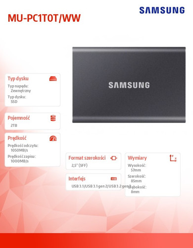 Samsung Drive Portable T7 2TB USB3.2 GEN.2 GREY