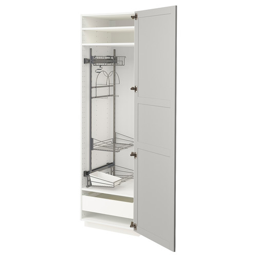 METOD / MAXIMERA High cabinet with cleaning interior, white/Lerhyttan light grey, 60x60x200 cm