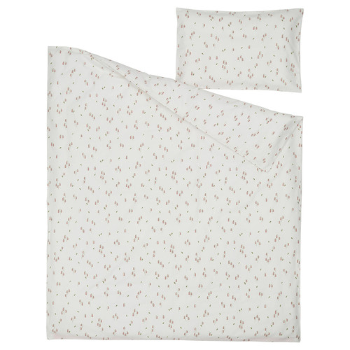 GULDVÄVARE Duvet cover 1 pillowcase for cot, white/floral pattern, 110x125/35x55 cm