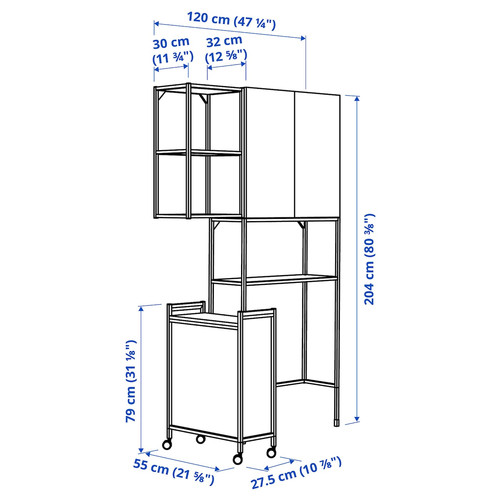 ENHET Storage combination, anthracite/grey frame, 120x32x204 cm