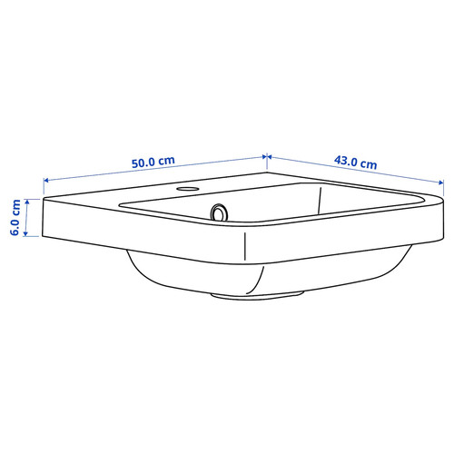 BACKSJÖN Semi-recessed wash-basin w watr trp, white, 50x43 cm