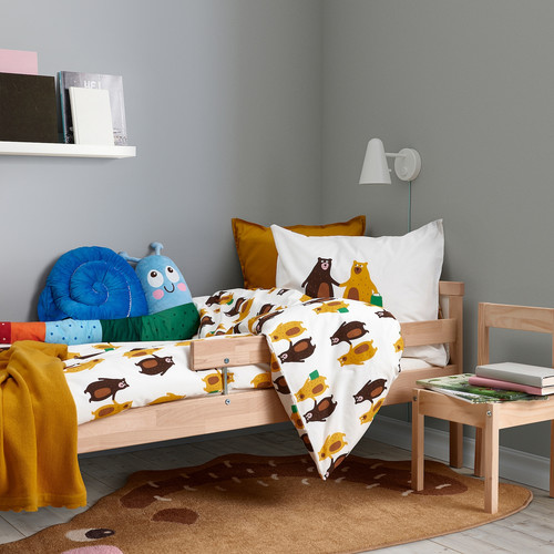 BRUMMIG Duvet cover and pillowcase, bear pattern yellow/brown, 150x200/50x60 cm