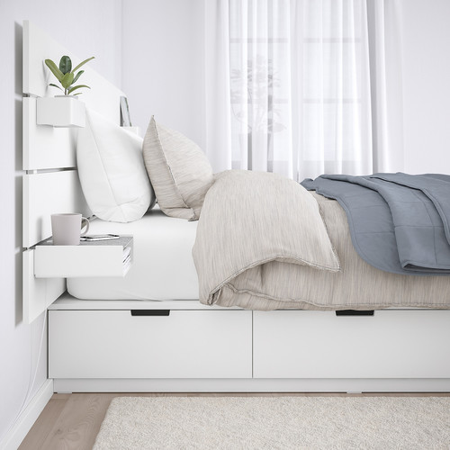 NORDLI Bed frame w storage and headboard, white, 140x200 cm