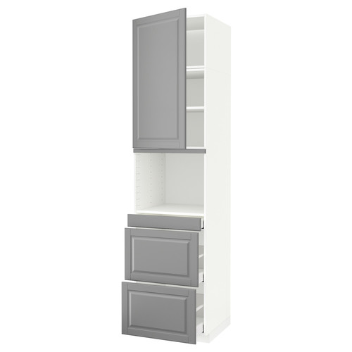 METOD / MAXIMERA Hi cab f micro combi w door/3 drwrs, white/Bodbyn grey, 60x60x240 cm