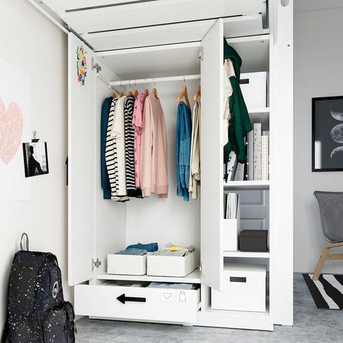 SMÅSTAD Loft bed, white grey/with desk with 4 drawers, 90x200 cm