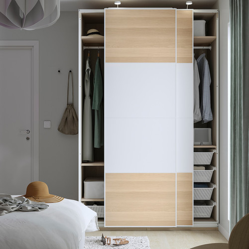 PAX / MEHAMN Wardrobe, white double sided/white white stained oak effect, 150x66x236 cm