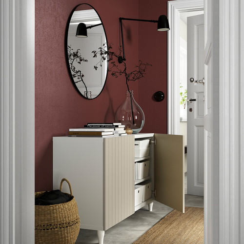 BESTÅ Storage combination with doors, white, Sutterviken/Kabbarp grey-beige, 120x42x74 cm