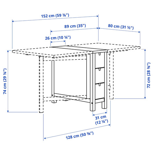 NORDEN Gateleg table, birch, 26/89/152x80 cm