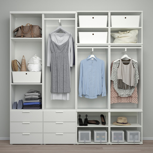 PLATSA Open wardrobe w 4 sliding drs+6 dr, white Larkollen/dark grey FONNES white, 280x42x241 cm