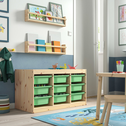 TROFAST Storage combination with boxes, light white stained pine/light green, 93x44x52 cm