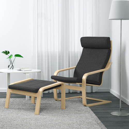 POÄNG Armchair and footstool, birch veneer/Hillared anthracite