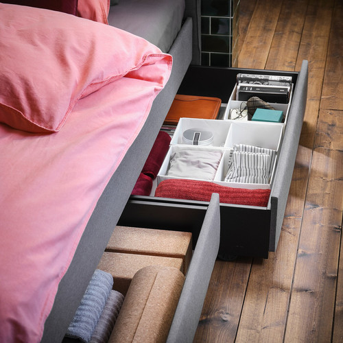 HAUGA Upholstered bed storage box, Vissle grey, 200 cm