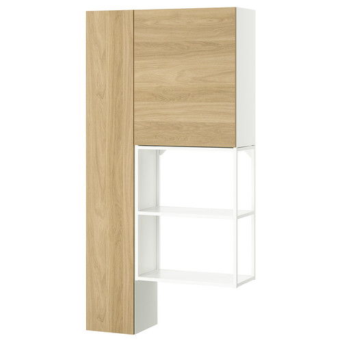 ENHET Storage combination, white/oak effect, 90x32x180 cm