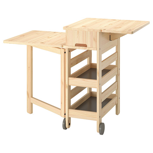 RESARÖ Mobile drop-leaf table w storage, pine