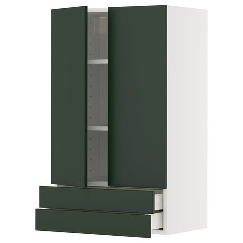 METOD / MAXIMERA Wall cabinet w 2 doors/2 drawers, white/Havstorp deep green, 60x100 cm