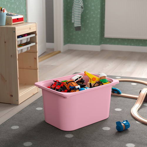 TROFAST Storage combination with box/trays, light white stained pine grey/pink, 32x44x52 cm