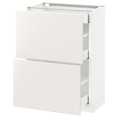 METOD / MAXIMERA Base cab with 2 fronts/3 drawers, white, Veddinge white, 60x37 cm