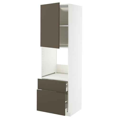 METOD / MAXIMERA Hi cab f ov w dr/2 frnt/1 m/1 h drw, white/Havstorp brown-beige, 60x60x200 cm