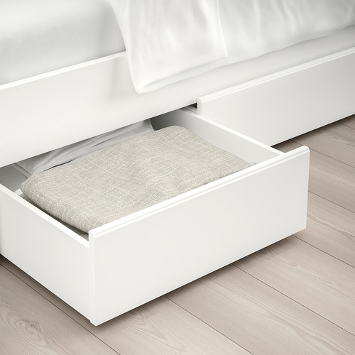 SONGESAND Bed frame with 4 storage boxes, white, Leirsund, 140x200 cm
