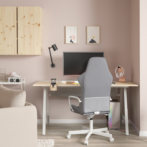 UTESPELARE Gaming desk and chair, ash effect/grey
