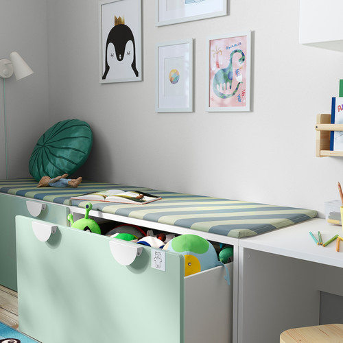 SMÅSTAD Bench with toy storage, white/light green, 90x52x48 cm