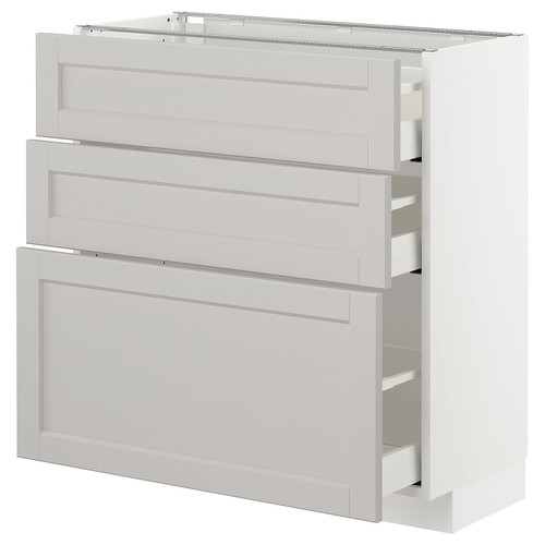 METOD / MAXIMERA Base cabinet with 3 drawers, white, Lerhyttan light grey, 80x37 cm