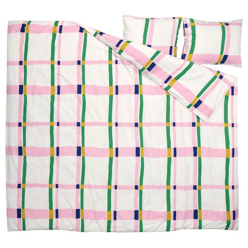 SYRABLADMAL Duvet cover and 2 pillowcases, multicolour/check, 200x200/50x60 cm