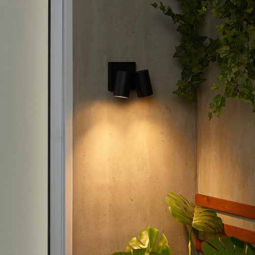 GRÖNSPRÖT Wall lamp double, wired-in, outdoor, black