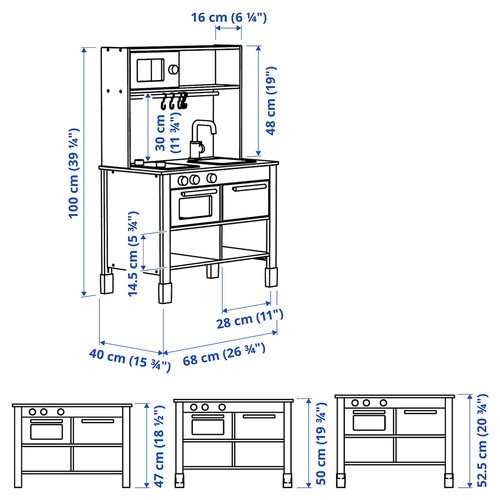 SILLTRUT Kitchen for children, grey, 68x40x100 cm