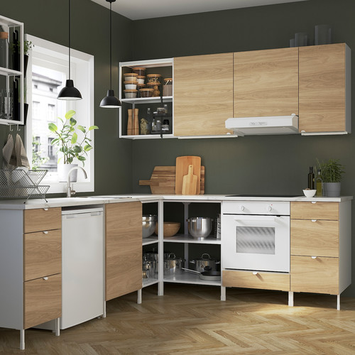 ENHET Corner kitchen, white, oak effect