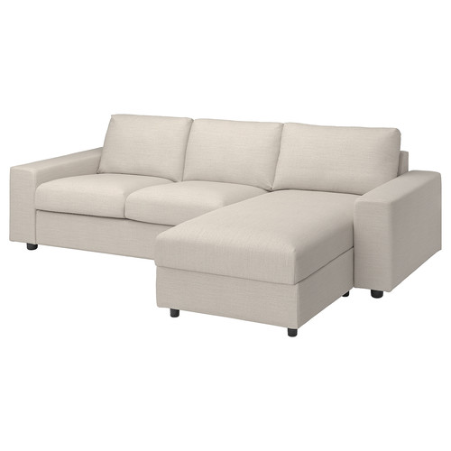 VIMLE 3-seat sofa with chaise longue, with wide armrests/Gunnared beige