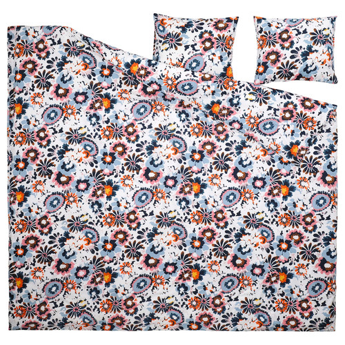 HÖNSGULLÖRT Duvet cover and 2 pillowcases, floral pattern/multicolour, 200x200/50x60 cm