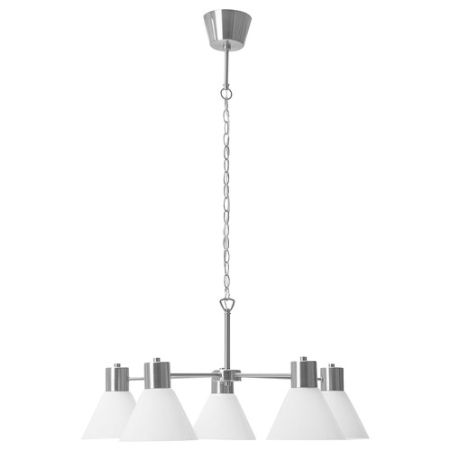 FLUGBO Chandelier, 5-armed, nickel-plated/glass