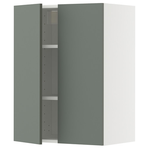 METOD Wall cabinet with shelves/2 doors, white/Nickebo matt grey-green, 60x80 cm