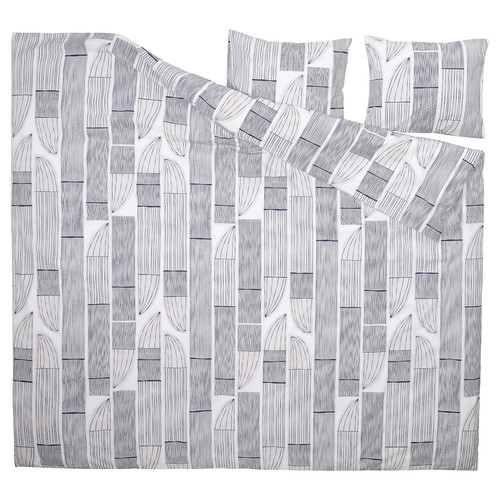 BERGKORSÖRT Duvet cover and 2 pillowcases, white/grey, 200x200/50x60 cm