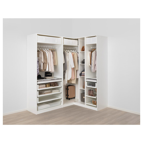 PAX Corner wardrobe, white, Reinsvoll grey-green, 210/160 x 236 cm