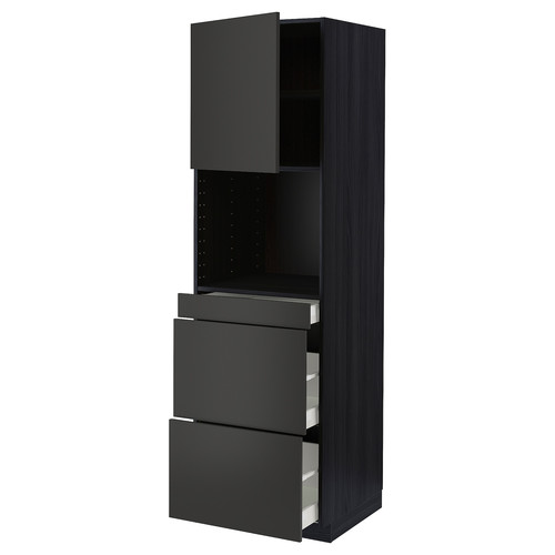 METOD / MAXIMERA Hi cab f micro combi w door/3 drwrs, black/Nickebo matt anthracite, 60x60x200 cm