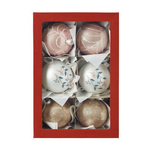 Christmas Glass Baubles Set, pastel, 6pcs