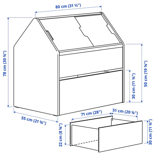 VITBJÖRN Storage unit with drawer, white/red, 80x55x78 cm