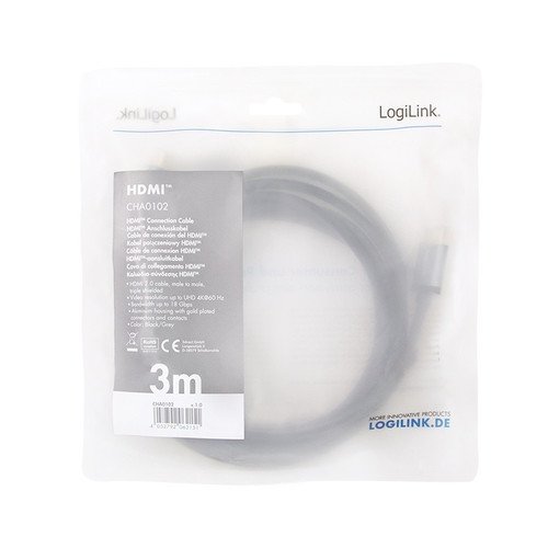 LogiLink HDMI Cable 4K 60Hz 3 m, black