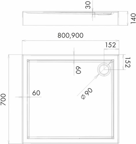 Shower Tray Lena 70 x 90 x 14 cm, white