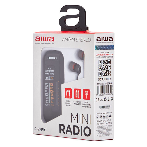 AIWA Mini Portable Radio with Headphones R-22BK