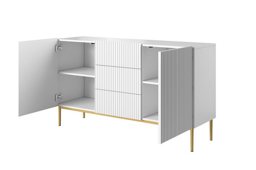 Cabinet with 2 Doors & 3 Drawers Nicole 150 cm, matt white/gold legs