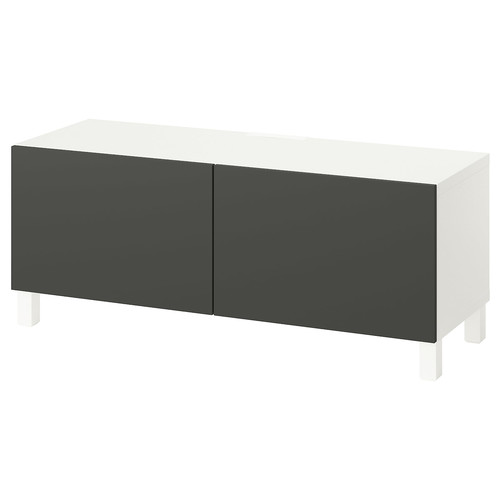 BESTÅ TV bench with doors, white Lappviken/Stubbarp/dark grey, 120x42x48 cm