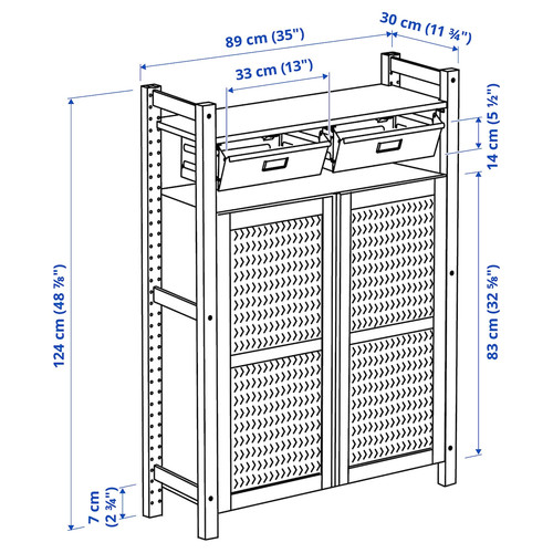 IVAR 1 section/shelves/cabinet, pine/black mesh, 89x30x124 cm