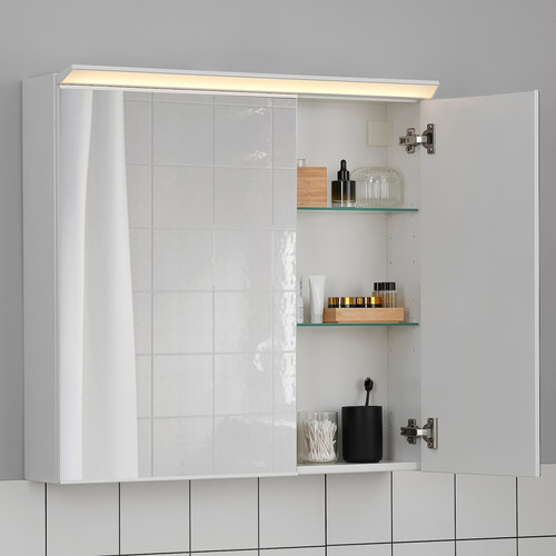 TREASJÖN Mirror cab 2 door/built-in lighting, 80x17x75 cm