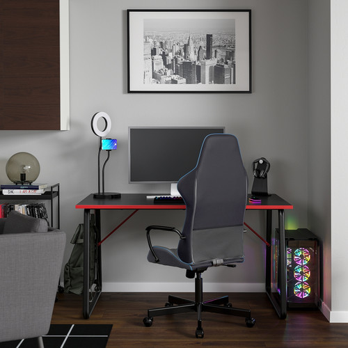 HUVUDSPELARE / UTESPELARE Gaming desk and chair, black